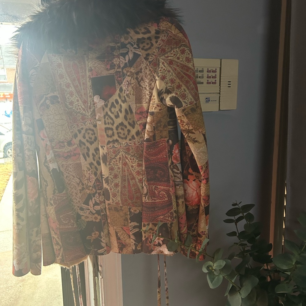 Women's Multicolor Patchwork Jacket with Faux Fur… - image 2